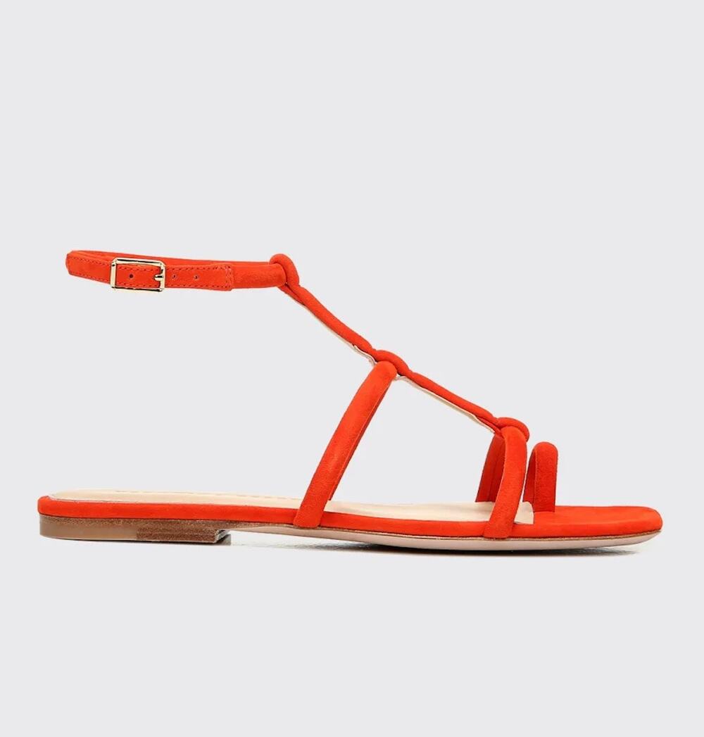 Veronica Beard Womens 9.5 Orange Mayuri Suede Leather T-Strap Flat Sandals